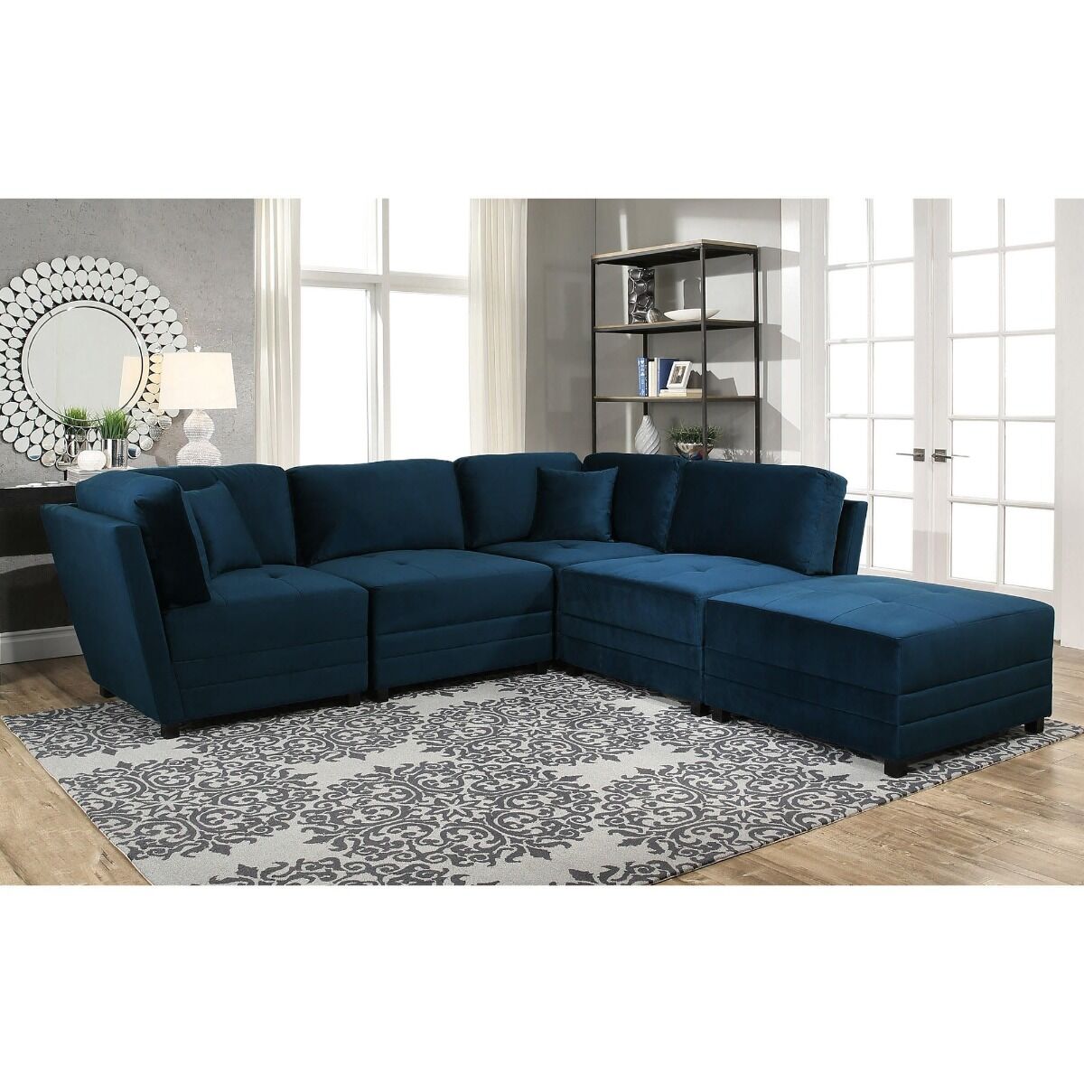 Leyla Fabric Modular Sectional Seat and Hutch